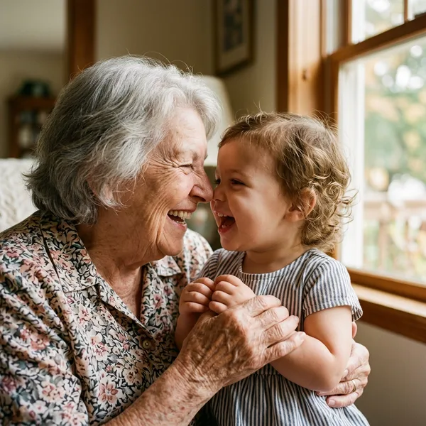 Grand-mère et sa petite-fille riant ensemble
